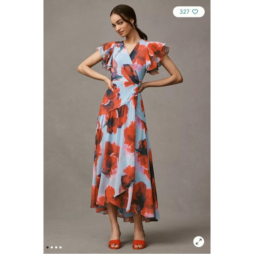 Hutch Women's Zola Flutter Sleeve Wrap Maxi Dress Multicolor Size 1X NWT